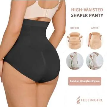 FeelinGirl Tummy Control Shapewear Panties For Women Seamless High Waist Shaping Body Shaper Underwear Black XS/S, X-Small-Small