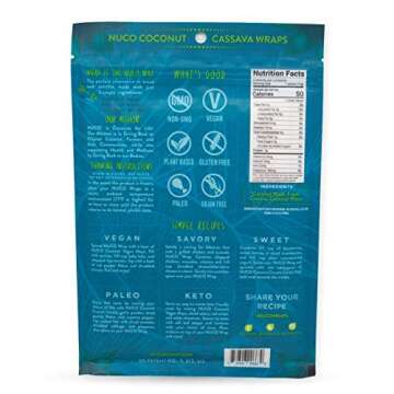 All Natural, SHELF STABLE, Paleo, Gluten Free, Vegan Non-GMO, Raw Veggie NUCO Coconut Cassava Wraps....