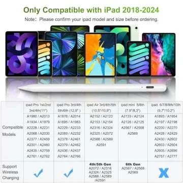 Pencil 2nd Generation Magnetic Wireless Charging, Pencil for iPad 2nd Generation Stylus Pen for iPad Pro with Palm Rejection & Tilt Sensitivity, Compatible with iPad/Mini/Air/Pro 11"&12.9", White