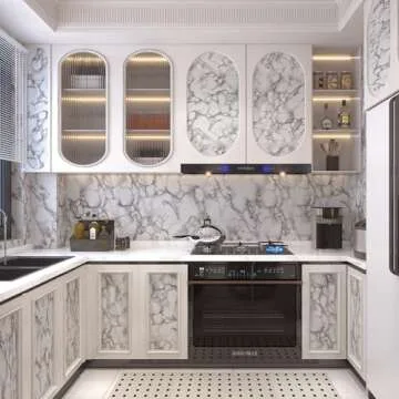 JSEVEM 16"×394" Grey White Marble Wallpaper Peel and Stick Waterproof Gray Marble Contact Paper Vinyl Glossy Granite Adhesive Tile Sticker for Kitchen Table Cabinet Countertops Bedroom Bathroom Walls