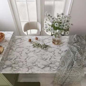 JSEVEM 16"×394" Grey White Marble Wallpaper Peel and Stick Waterproof Gray Marble Contact Paper Vinyl Glossy Granite Adhesive Tile Sticker for Kitchen Table Cabinet Countertops Bedroom Bathroom Walls