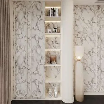 JSEVEM 16"×394" Grey White Marble Wallpaper Peel and Stick Waterproof Gray Marble Contact Paper Vinyl Glossy Granite Adhesive Tile Sticker for Kitchen Table Cabinet Countertops Bedroom Bathroom Walls