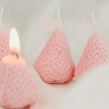Strawberry Shaped Scented Candle, 4 PACK Fruit Aroma Soy Wax Decorative Candle for Table Prop, Birth...