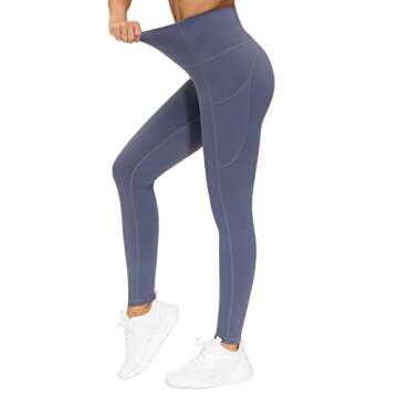 THE GYM PEOPLE Thick High Waist Yoga Pants with Pockets, Tummy Control Workout Running Yoga Leggings for Women (Small, Ink Blue)
