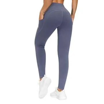 THE GYM PEOPLE Thick High Waist Yoga Pants with Pockets, Tummy Control Workout Running Yoga Leggings for Women (Small, Ink Blue)