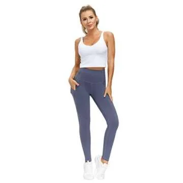 THE GYM PEOPLE Thick High Waist Yoga Pants with Pockets, Tummy Control Workout Running Yoga Leggings for Women (Small, Ink Blue)