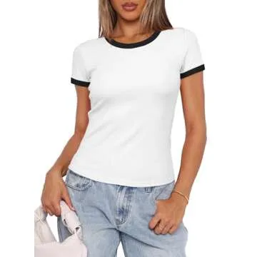 Stylish Darong Summer Crewneck Short Sleeve Color Block Tee