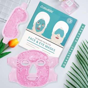 Face Eye Mask Ice Pack for Reducing Puffiness, Bags Under Eyes, Puffy Dark Circles, Migraine,Hot/Cold Pack with Soft Plush Backing (Pink-(1*Eye Mask+1*Face Mask))