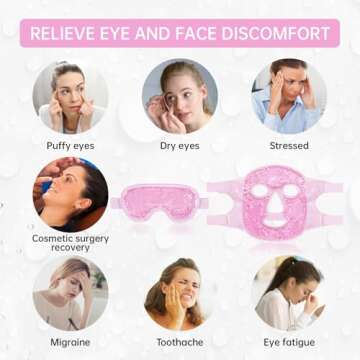 Face Eye Mask Ice Pack for Reducing Puffiness, Bags Under Eyes, Puffy Dark Circles, Migraine,Hot/Cold Pack with Soft Plush Backing (Pink-(1*Eye Mask+1*Face Mask))