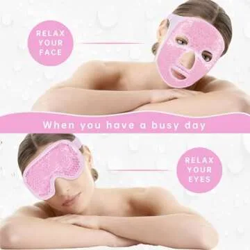 Face Eye Mask Ice Pack for Reducing Puffiness, Bags Under Eyes, Puffy Dark Circles, Migraine,Hot/Cold Pack with Soft Plush Backing (Pink-(1*Eye Mask+1*Face Mask))
