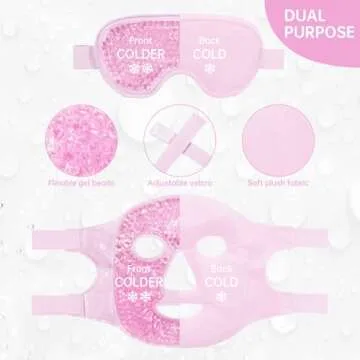 Face Eye Mask Ice Pack for Reducing Puffiness, Bags Under Eyes, Puffy Dark Circles, Migraine,Hot/Cold Pack with Soft Plush Backing (Pink-(1*Eye Mask+1*Face Mask))