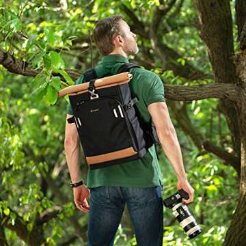 TARION Pro XP Camera Backpack Waterproof Hard Shell Roll Top Expandable Large Camera Case with 15" Laptop Compartment Rain Cover for Camera Lens Tripod Back Access Phtography Hiking Camera Bag