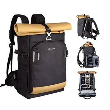 TARION Pro XP Camera Backpack Waterproof Hard Shell Roll Top Expandable Large Camera Case with 15" Laptop Compartment Rain Cover for Camera Lens Tripod Back Access Phtography Hiking Camera Bag