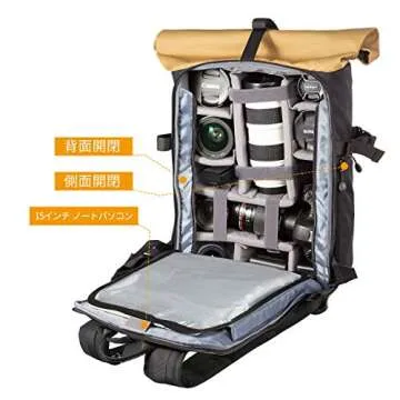 TARION Pro XP Camera Backpack Waterproof Hard Shell Roll Top Expandable Large Camera Case with 15" Laptop Compartment Rain Cover for Camera Lens Tripod Back Access Phtography Hiking Camera Bag