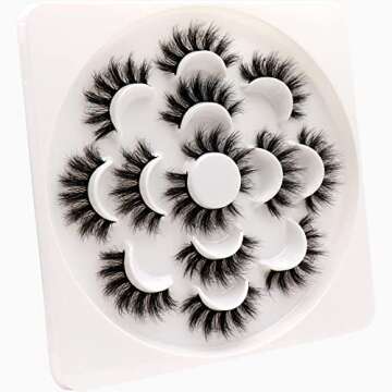 Veleasha Lashes 5D Faux Mink Lashes False Eyelashes Handmade Dramatic Eye Lashes Wispy Fluffy Fake Lashes Spike Eyelashes Luxurious Volume 18mm Fake Eyelashes 7 Pairs Pack (3D07)