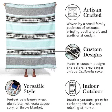Teal Gray Mexican Blanket - Handmade for All Occasions