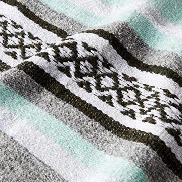 Teal Gray Mexican Blanket - Handmade for All Occasions