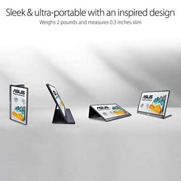 ASUS ZenScreen Touch Screen 15.6” 1080P Portable USB (MB16AMT) - Full HD (1920 x 1080), IPS, Anti-glare, Built-in Battery, Speakers, Eye Care, USB Type-C, Micro HDMI, Smart Case, 3-Year Warranty