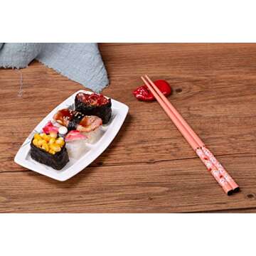 JUMILAND Chopsticks and Chopstick Holder -- Cute Chopsticks and Lucky Cat Chopstick Rest Set, 5 Animal Chopsticks and Cute Lucky 5 Cats Natural Wood Reusable Chopsticks, Chopsticks Holder Gift Set