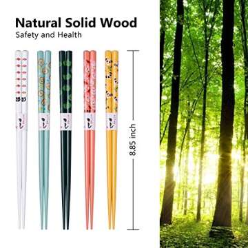 JUMILAND Chopsticks and Chopstick Holder -- Cute Chopsticks and Lucky Cat Chopstick Rest Set, 5 Animal Chopsticks and Cute Lucky 5 Cats Natural Wood Reusable Chopsticks, Chopsticks Holder Gift Set