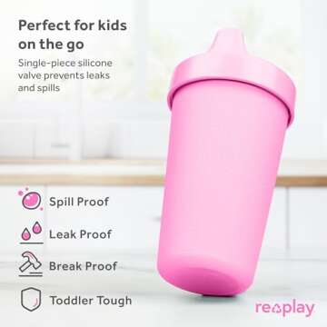 Re-Play Made in USA 10 Oz. Sippy Cups for Toddlers, Pack of 4 - Reusable Spill Proof Cups for Kids, ...
