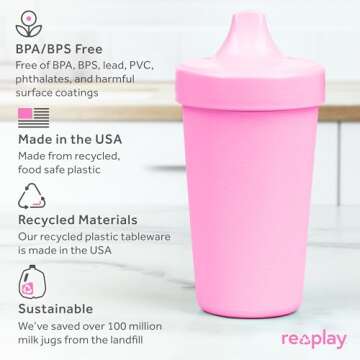 Re-Play Made in USA 10 Oz. Sippy Cups for Toddlers, Pack of 4 - Reusable Spill Proof Cups for Kids, Dishwasher/Microwave Safe - Hard Spout Sippy Cups for Toddlers 3.13" x 6.25", Tulip