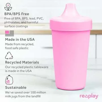 Re-Play Made in USA 10 Oz. Sippy Cups for Toddlers, Pack of 4 - Reusable Spill Proof Cups for Kids, Dishwasher/Microwave Safe - Hard Spout Sippy Cups for Toddlers 3.13" x 6.25", Tulip