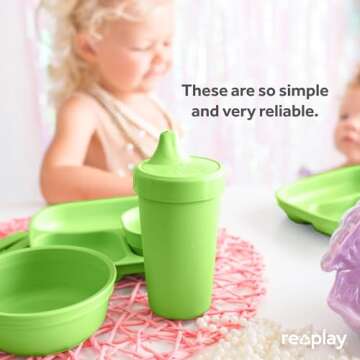 Re-Play Made in USA 10 Oz. Sippy Cups for Toddlers, Pack of 4 - Reusable Spill Proof Cups for Kids, Dishwasher/Microwave Safe - Hard Spout Sippy Cups for Toddlers 3.13" x 6.25", Tulip