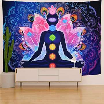 Maccyafst Seven Chakra Tapestry Yoga Meditation Wall Tapestry Colorful Mandala Tapestry Indian Hippie Chakra Tapestry Wall Hanging for Studio Room (H51.2× W59.1)