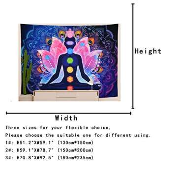 Maccyafst Seven Chakra Tapestry Yoga Meditation Wall Tapestry Colorful Mandala Tapestry Indian Hippie Chakra Tapestry Wall Hanging for Studio Room (H51.2× W59.1)