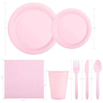 WELLIFE 210 Pieces Pink Party Supplies, Disposable Dinnerware Set, Including Pink Plastic Plates, 12...