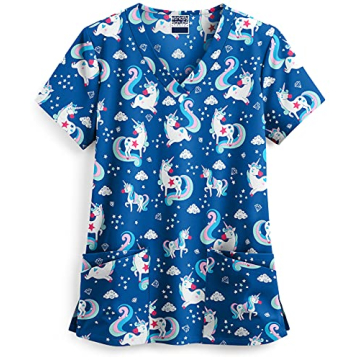 Vibrant Unicorn Dance Classic Scrub Top for Women