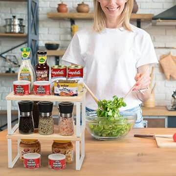 CADUKE Set of 2 Cabinet Kitchen Shelves Stackable Countertop Shelf and Expandable Wood Cabinet Organ...
