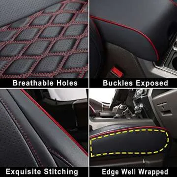 Huidasource Silverado Custom Seat Cover Full Coverage Fit for Chevy Silverado GMC Sierra Pickup 1500 2014-2018, 2500HD 3500HD 2015-2019 Crew Double Extended Cab Seat Cushion Cover(Full Set/Black&Red)