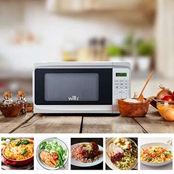 Willz Countertop Small Microwave Oven, 6 Preset Cooking Programs Interior Light LED Display 0.7 Cu.Ft 700W White WLCMD207WE-07