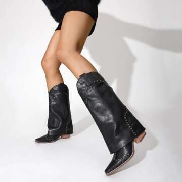 RONILURN Fold Over Women Shark Boots for Stylish Cowgirls