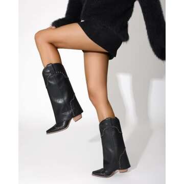RONILURN Fold Over Women Shark Boots for Stylish Cowgirls