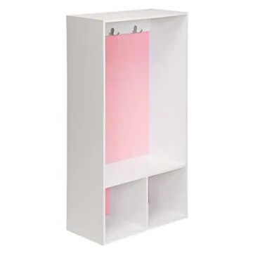 ClosetMaid KidSpace Wood Locker, 2 Cubby Cube Compartments Open Storage, 3 Hooks, for Coats, Backpacks, Jackets, White Finish, 47-Inch