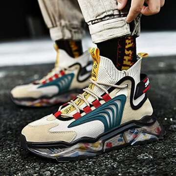 LZDZN Mens Basketball Shoes for Men Sneakers Men's High Top Running Trail Air Sports Athletic Male Walking Beige Size 11.5 Boys Women Man Boots