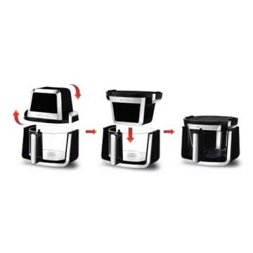 Gourmias 7-QT Fry ‘N Fold Digital Air Fryer - Compact, Foldable Design for Easy Storage, FryForce 360° Technology, 10 One-Touch Presets, EZ-View Glass Basket, Preheat & Turn Food Reminder