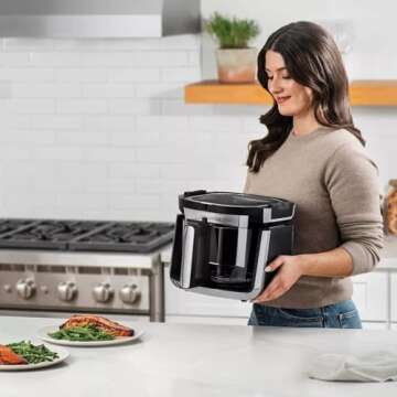 Gourmias 7-QT Fry ‘N Fold Digital Air Fryer - Compact, Foldable Design for Easy Storage, FryForce 360° Technology, 10 One-Touch Presets, EZ-View Glass Basket, Preheat & Turn Food Reminder