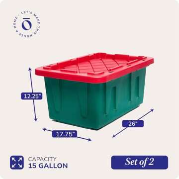 HOMZ 2-Pack Durabilt, Heavy Duty Plastic Storage Bins with Lids, 15 Gallon, Green/Red