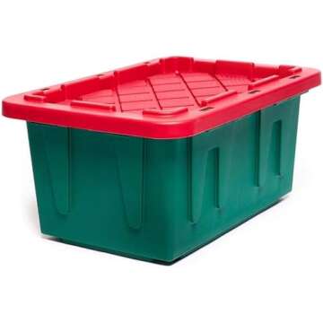 HOMZ 2-Pack Durabilt, Heavy Duty Plastic Storage Bins with Lids, 15 Gallon, Green/Red