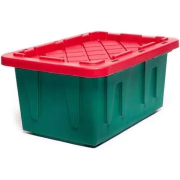 HOMZ 2-Pack Durabilt, Heavy Duty Plastic Storage Bins with Lids, 15 Gallon, Green/Red