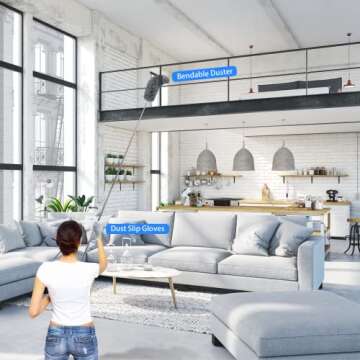 Duster with Extension Pole for Cleaning Ceiling Fans, High Ceilings, in Addition, Dusters for Cleani...