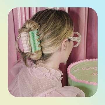 NAISIER Hair Clips For Thick Hair, Hair Jaw Clip Tortoise Shell Hair Clips,Square Hair Claw Clips 2.7 inch Girls Checkered Hair Clips,Beautiful Hair Accessories for Girls and Women.(Glitter 3pcs）