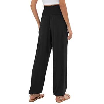 QIANXIZHAN Women's Harem Pants, High Waist Yoga Boho Trousers with Pockets Black L