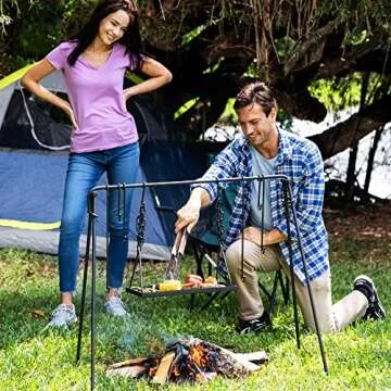 Bruntmor Grill Swing Campfire Cooking Stand Adjustable Portable