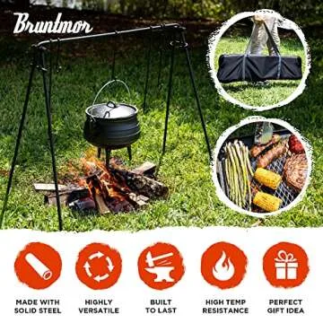 Bruntmor Grill Swing Campfire Cooking Stand Adjustable Portable