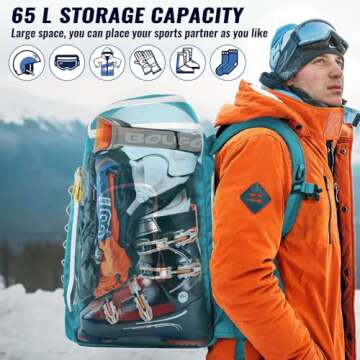 RESVIN Ski Boot Bag | 65L Waterproof Backpack for Ski Gear